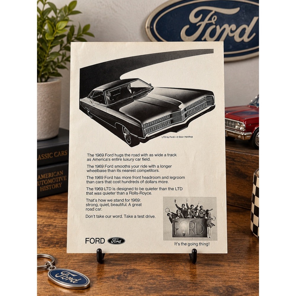 1969 Ford LTD 2 Door Hardtop Classic Car Ad Vintage Print Man Cave Gift 1968
